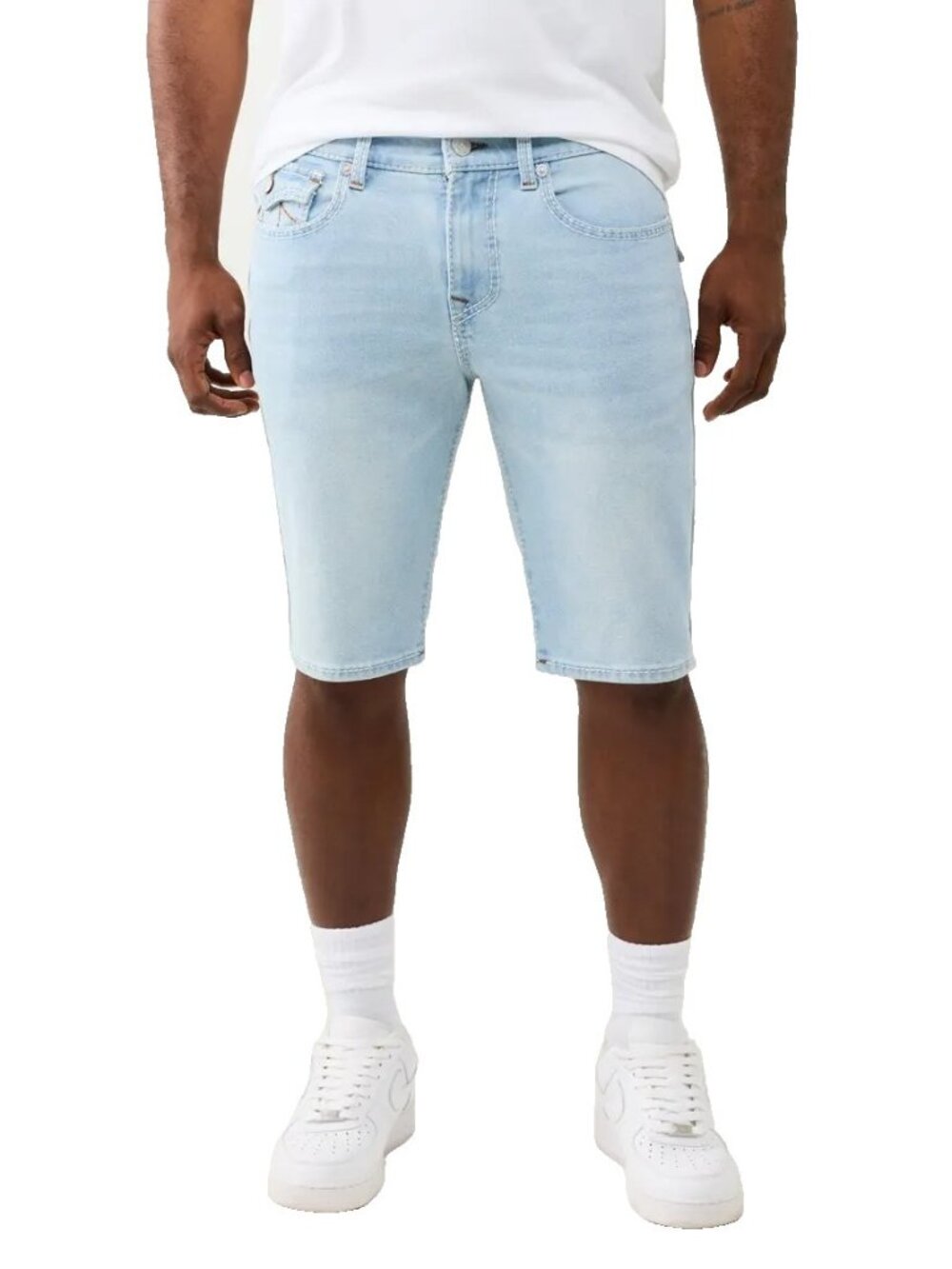 True Religion Rocco Big T Flap Denim Shorts Light Journey Men's Size 34 NWT